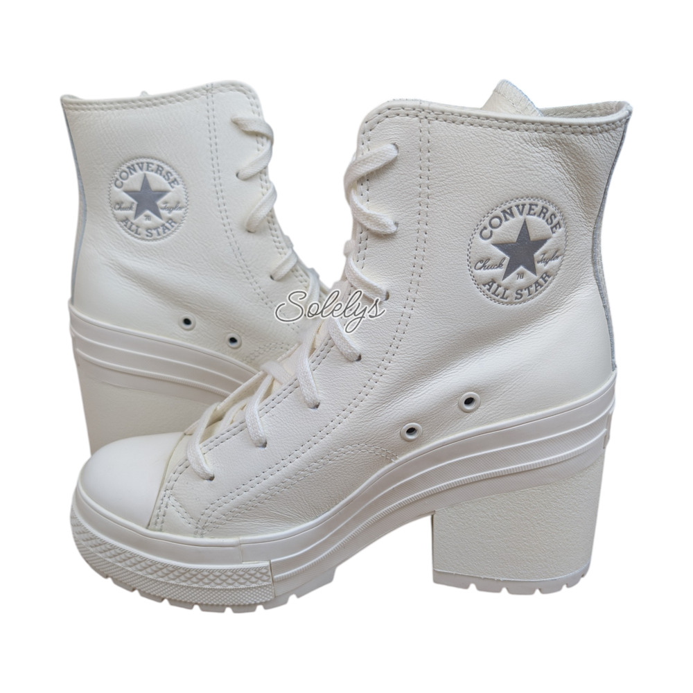 Converse Chuck 70 De Luxe Heel Leather White Egret Silver Sneaker Boot Womens 8 - Picture 10 of 10